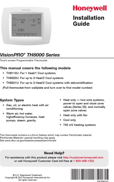 Features 7-day program schedules maximize comfort and economy. . Honeywell visionpro 8000 installation manual